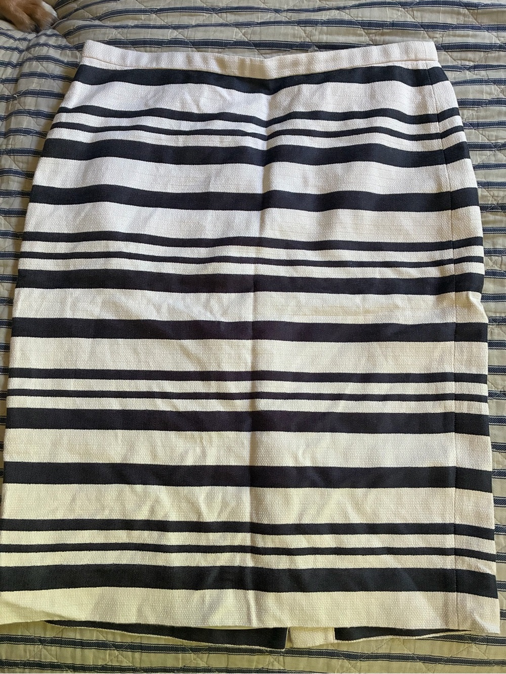 Lined linen navy and cream Pencil Skirt